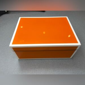 Decorative lacquer Orange wooden Box White Trim Wood Jewelry‎ tabletop 8x6x3.5"